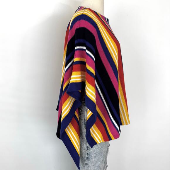 Lauren Ralph Lauren Linen Cotton Striped Knit Poncho Multicolor M/L Petite - Picture 7 of 12